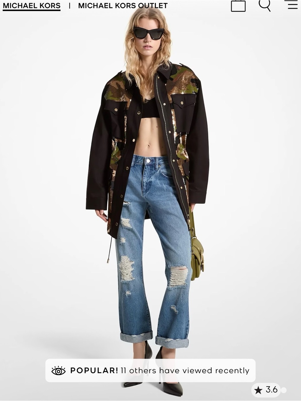 Sequined Camouflage Stretch Organic Cotton Anorak  MICHAEL KORS parka coat